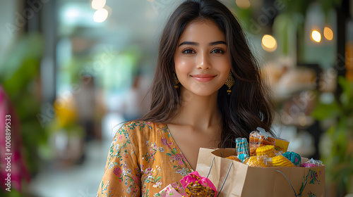 Indian woman shopping for Diwali photo