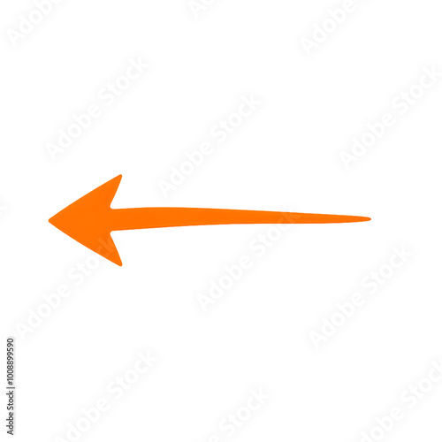 Bright orange left-pointing arrow symbol, isolated on transparent background, Generative AI