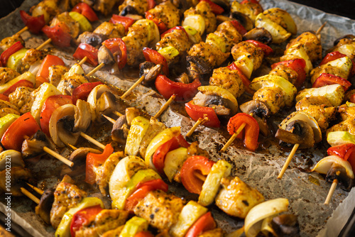 Fresh and delicious grilled chicken skewers