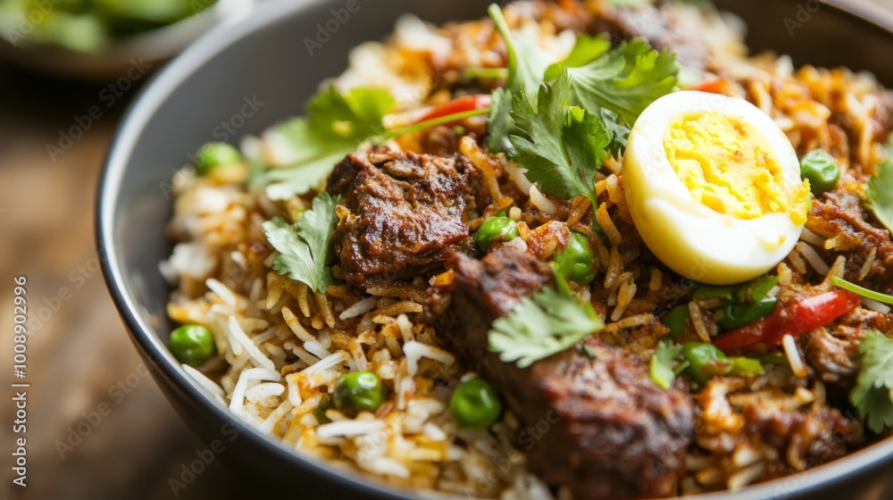 Flavorful rice bowl with egg and herbs Flavorful rice bowl with egg and herbs
