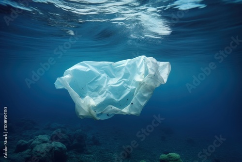 Plastic pollution underwater ocean environment photo