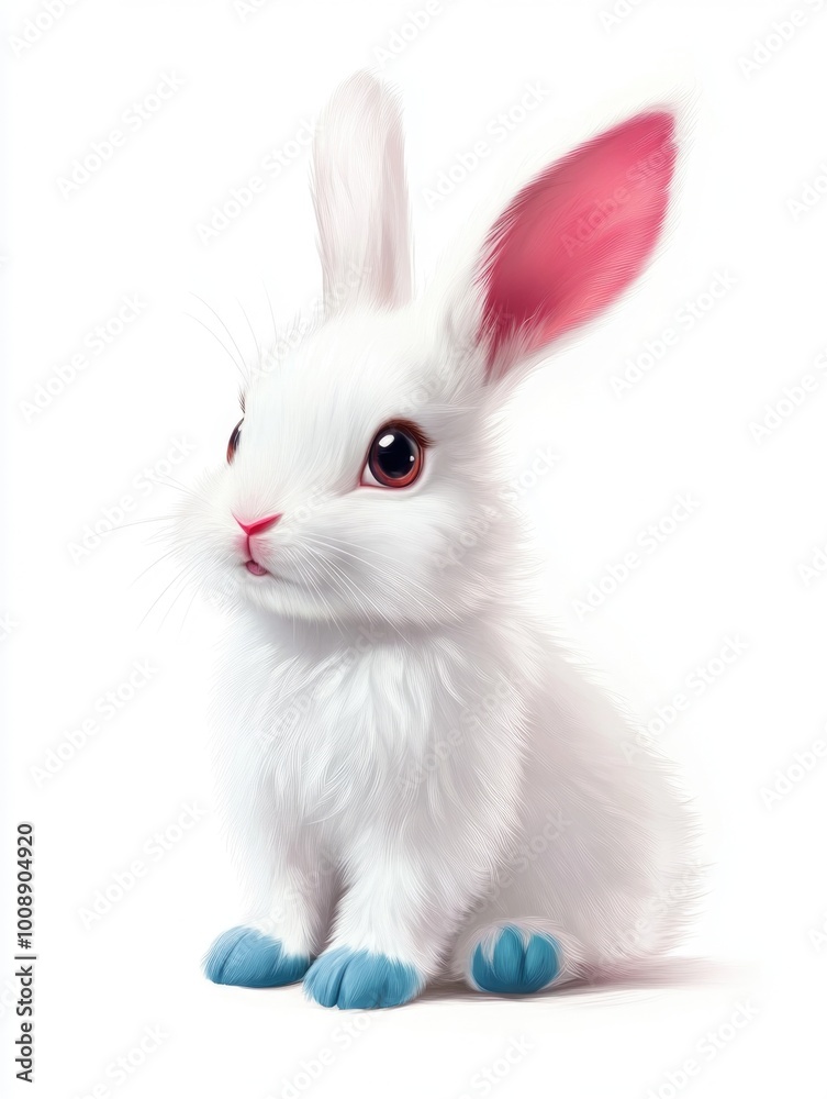Cute, Blue-Footed Bunny Toy with White Fur