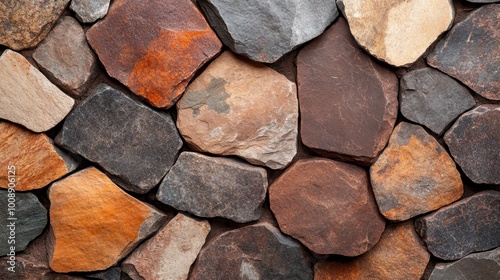 A detailed close-up of various textured stones in natural earthy colors, showcasing the beauty and diversity of rock formations in a raw, untouched state. photo