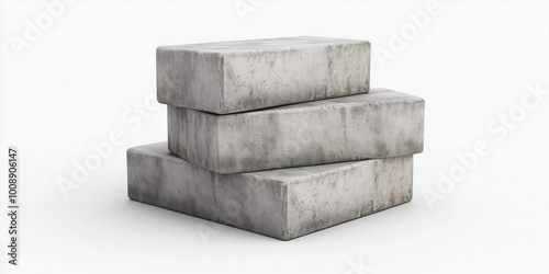 Stack of solid concrete rectangular blocks isolated on white background