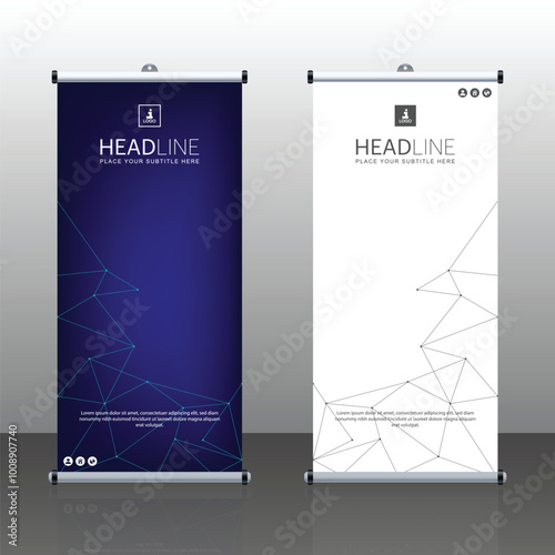 Roll up banner design template, vertical, modern x-banner, rectangle size. abstract background pull up design