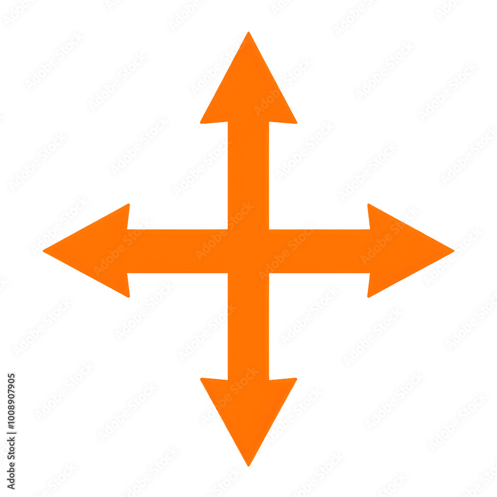 Orange cross-shaped arrows in four directions, isolated on transparent background, Generative AI Orange cross-shaped arrows in four directions, isolated on transparent background, Generative AI