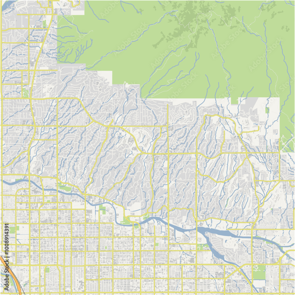 Obraz premium Map of Catalina Foothills in Arizona in a normal road map style. Contains layered vector with roads water, parks, etc.