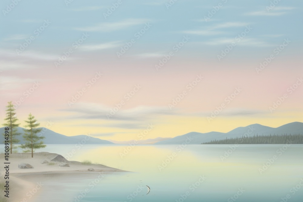 Painting of Lake border landscape outdoors nature. Painting of Lake border landscape outdoors nature.