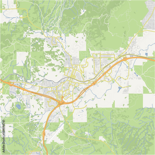 Map of Flagstaff in Arizona in a normal road map style. Contains layered vector with roads water, parks, etc.