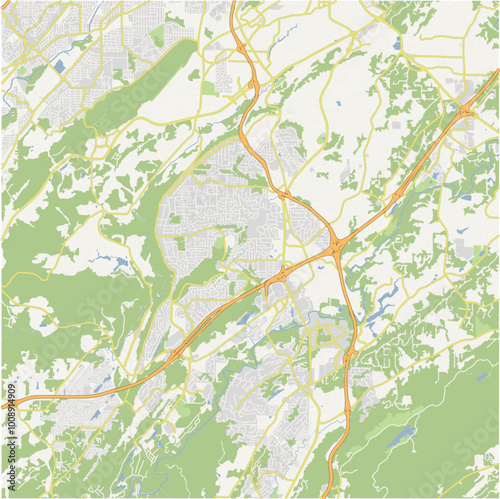 Map of Hoover in Alabama in a normal road map style. Contains layered vector with roads water, parks, etc.
