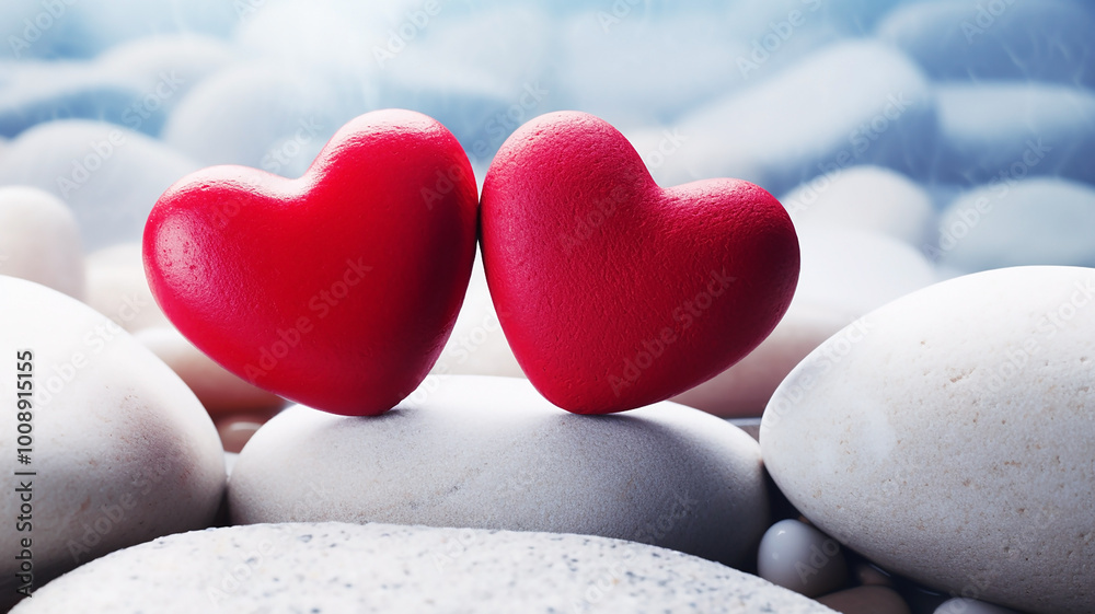 Fototapeta premium Red hearts on the stones