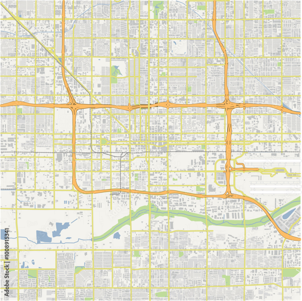 Fototapeta premium Map of Phoenix Centre in Arizona in a normal road map style. Contains layered vector with roads water, parks, etc.