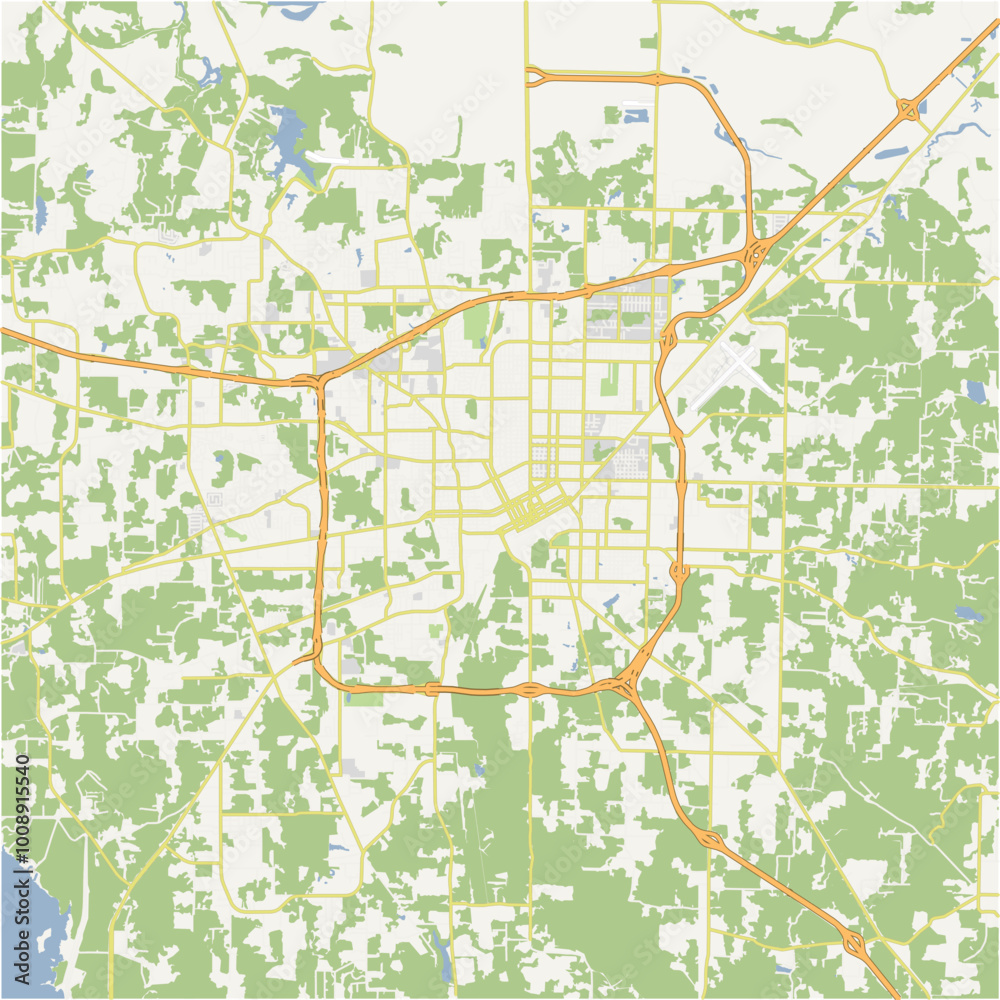 Naklejka premium Map of Texarkana in Arkansas in a normal road map style. Contains layered vector with roads water, parks, etc.