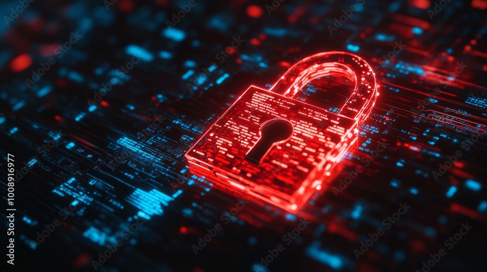 System hacked alert, red broken padlock with digital codes in the background. Cybersecurity breach concept and online vulnerability. System hacked alert, red broken padlock with digital codes in the background. Cybersecurity breach concept and online vulnerability.