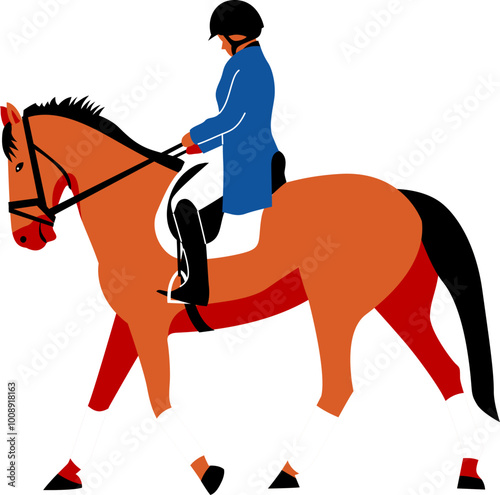 Person riding horse. Equestrian sport. Training horseback ride. Professional equestrian competition, dressage performance. Jockey on horse. Champion. Horse riding. Equestrian sport. Jockey riding jump