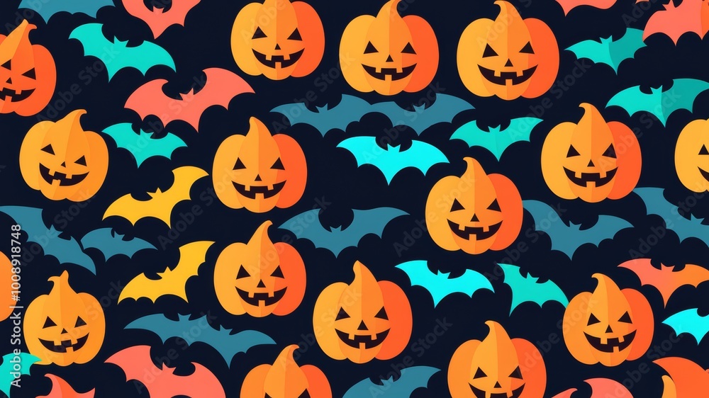 Background with pumpkins and bats of different sizes, abstract scary horror background for Halloween Background with pumpkins and bats of different sizes, abstract scary horror background for Halloween