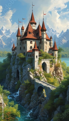 Wallpaper Mural a large white old castle with turrets stands alone , carved into a rock in the middle of the picturesque nature of the forest massif Torontodigital.ca