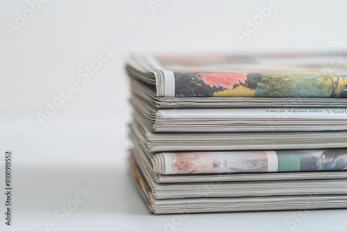 Stack of newspapers showcasing front page coverage of french cultural events and art exhibitions photo