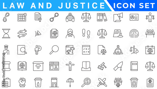 law & justice filled icons set. glyph icons such as finance book, low energy, ingot, keyword, allocation, depressed, corruption, handcuffs, organization chart, ungrowth icon