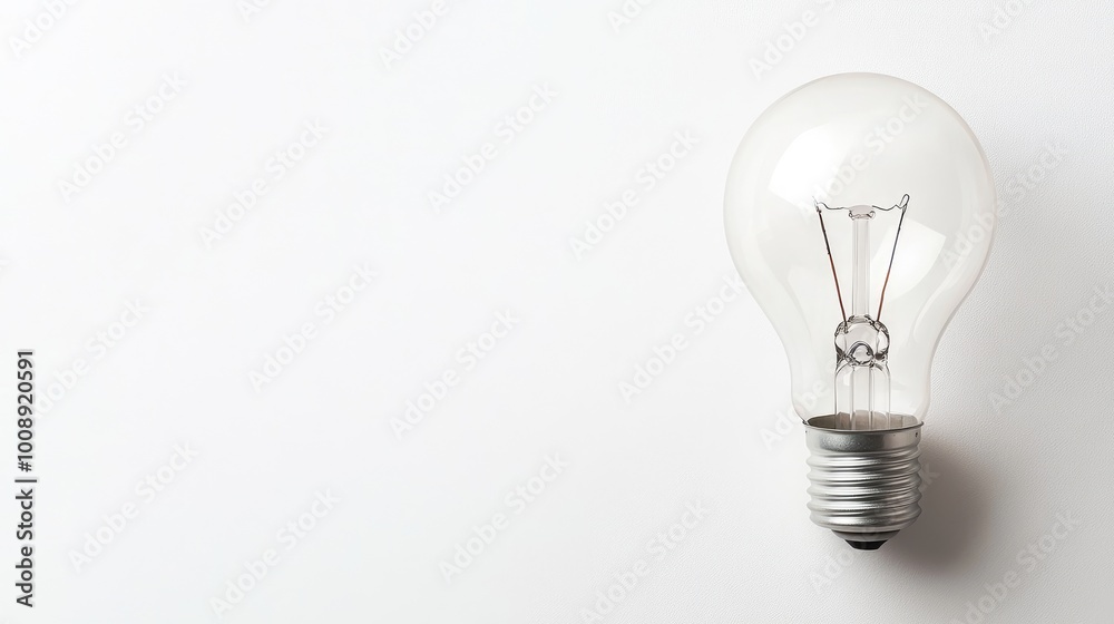 Creative lightbulb design with a crisp white background, ideal for text placement Creative lightbulb design with a crisp white background, ideal for text placement