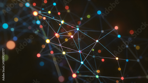 Abstract network connection structure. 3d rendering toned image double exposure