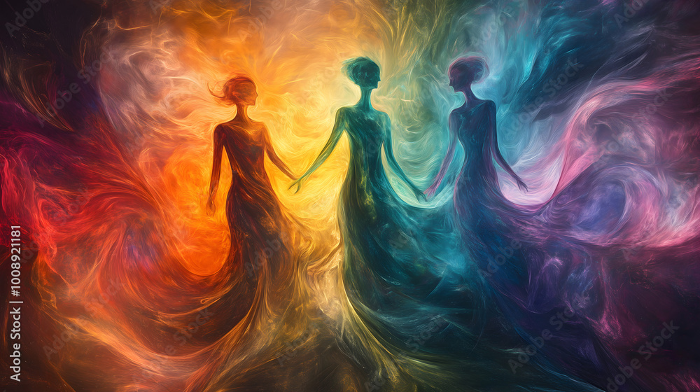 Abstract Human Figures in Swirling Glowing Colors Abstract Human Figures in Swirling Glowing Colors