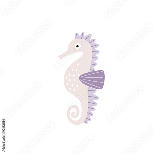 Cute cartoon undersea world. Deep Ocean animal - sea Horse. Vector border in flat style