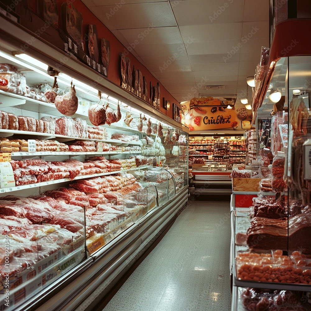 View at the meat department aisle and butcher shop in the Canadian store View at the meat department aisle and butcher shop in the Canadian store