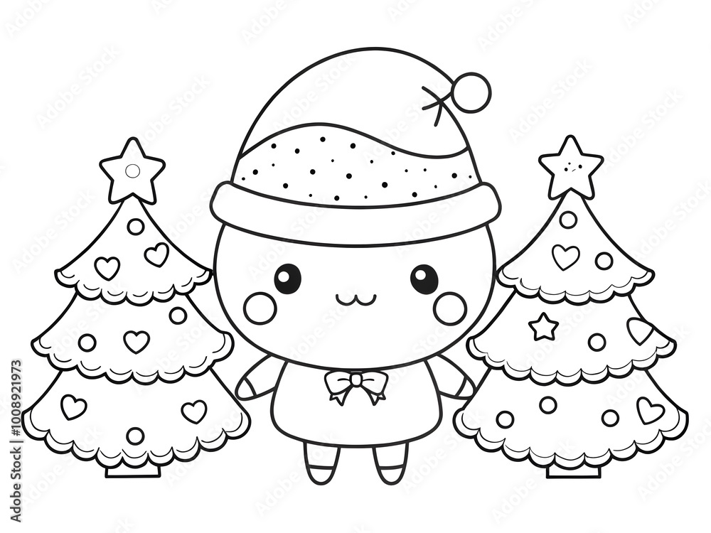 Merry Christmas Hand drawn kawaii coloring book illustration AI generated Merry Christmas Hand drawn kawaii coloring book illustration AI generated