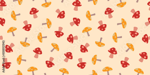 mushrooms pattern background. flat illustration mushroom pattern background. mushroom food background.	