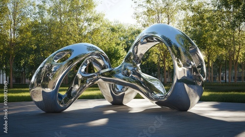 Abstract Metallic Sculpture in a Park Setting