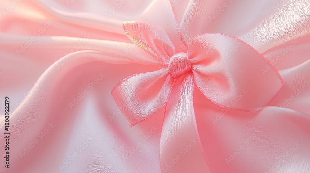 A close-up of soft pink satin fabric with a delicate bow, evoking elegance and beauty. A close-up of soft pink satin fabric with a delicate bow, evoking elegance and beauty.