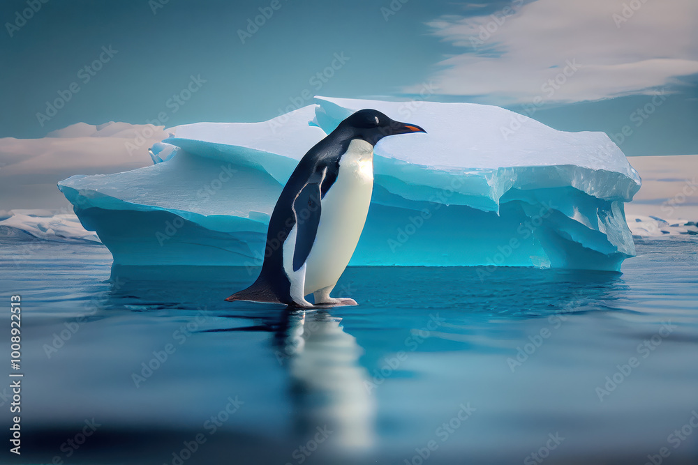 Fototapeta premium Emperor Penguin Standing Proud on an Iceberg in Clear Daylight