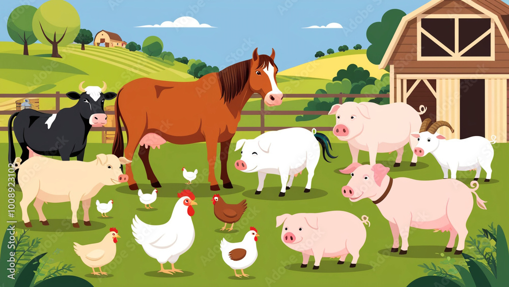 farm animals in the field farm animals in the field