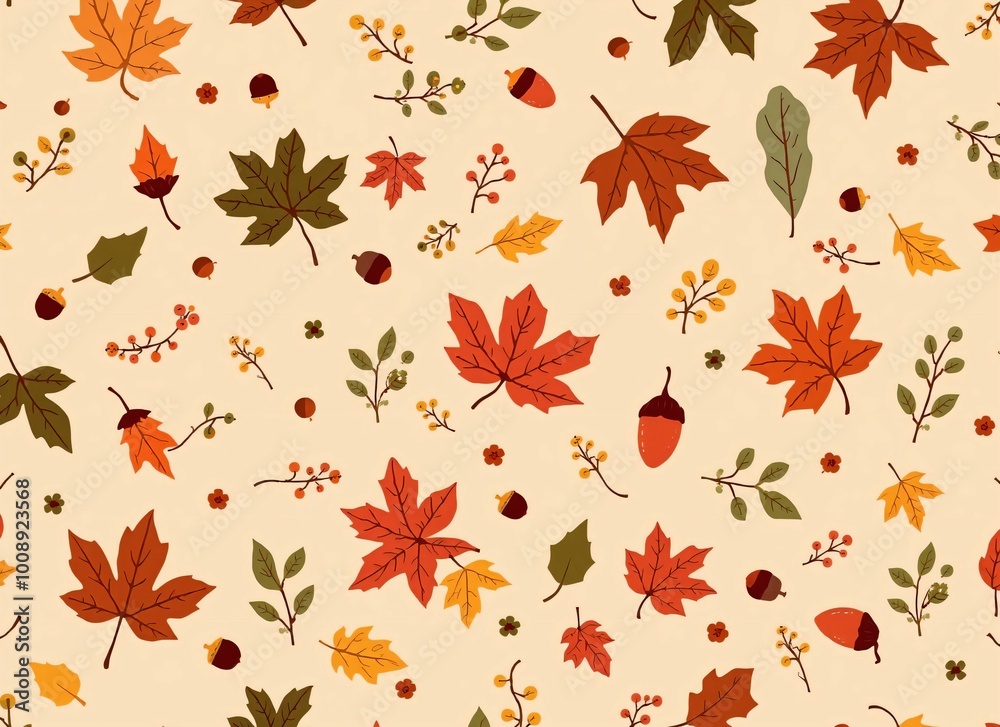 Autumn Leaves and Acorns Pattern - Fall Season Nature Illustration