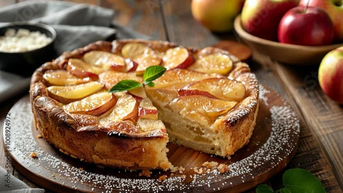 Wallpaper Mural A delicious apple pie is ready to be served on a wooden board with a slice cut out Torontodigital.ca