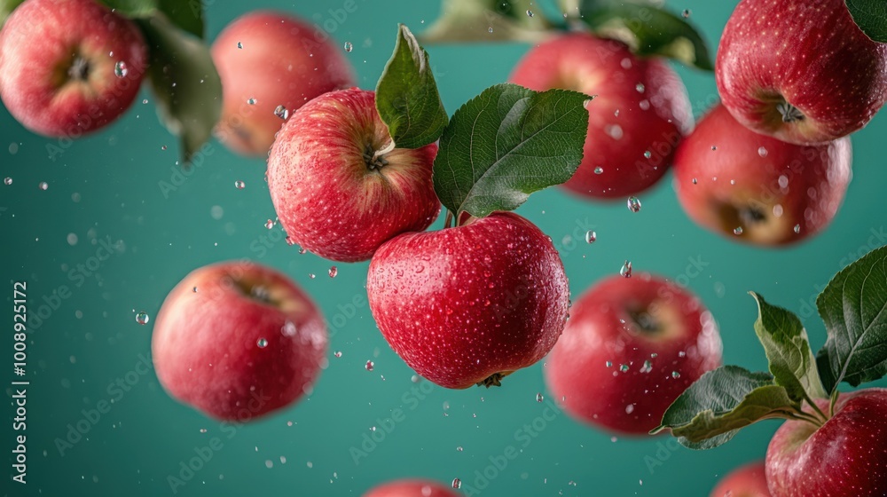Fresh Apples Floating Against Light Background Fresh Apples Floating Against Light Background
