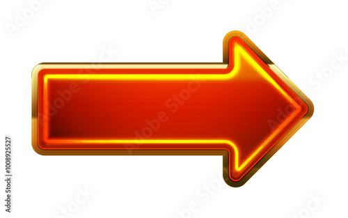 Glowing neon red arrow, right direction vector sign