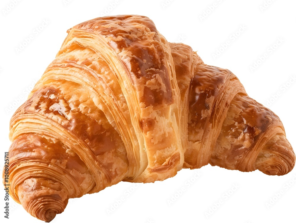 Freshly baked golden croissant with flaky layers on a clean white background Freshly baked golden croissant with flaky layers on a clean white background
