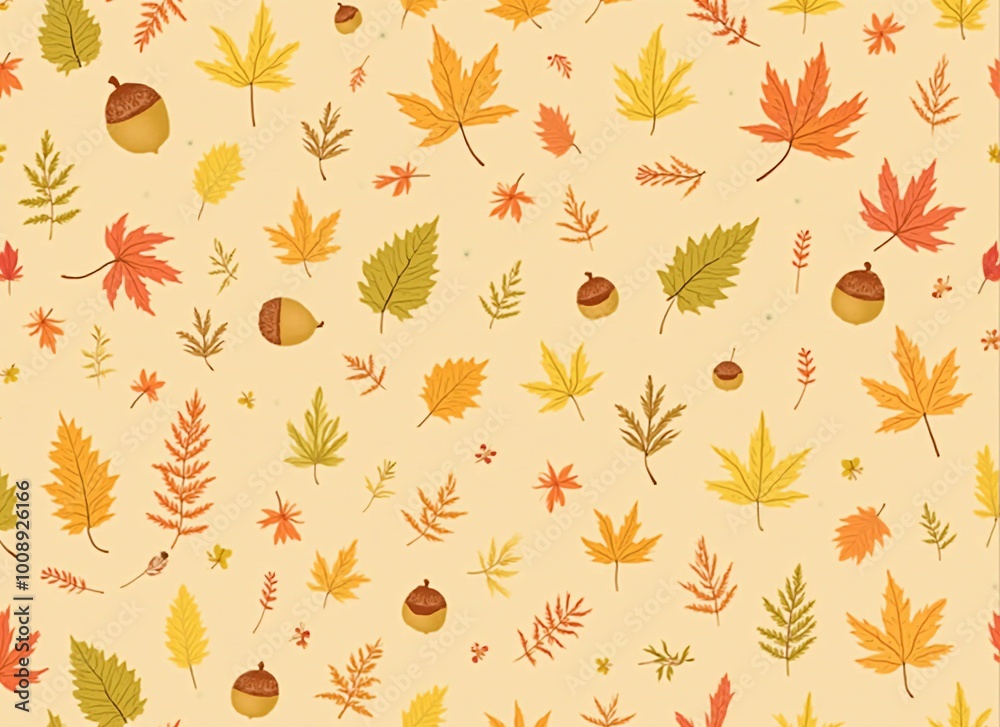 Autumn Leaves and Acorns Pattern - Fall Season Nature Illustration