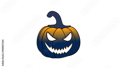 Horror pumpkin isolated on white background, backdrop and editable template for helloween. photo