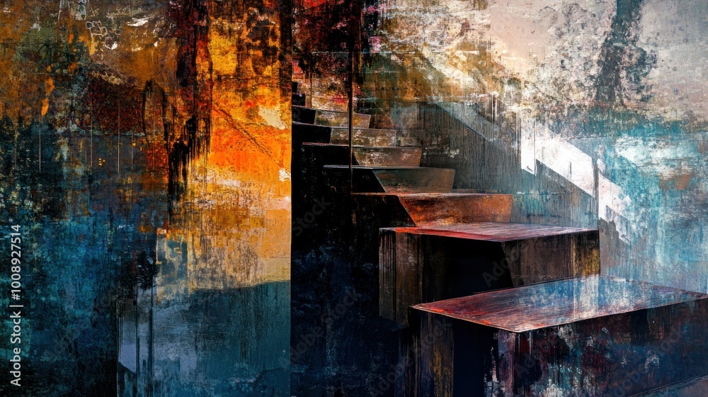 Abstract Staircase with Grunge Background