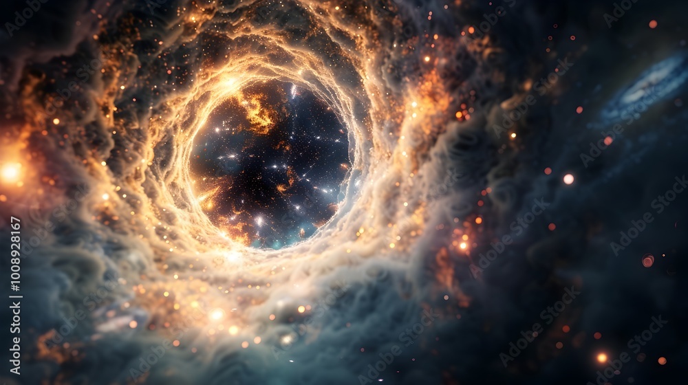 Fototapeta premium Dramatic Implosion of a Black Hole Bomb Creating Gravitational Vortex in Cosmic Space