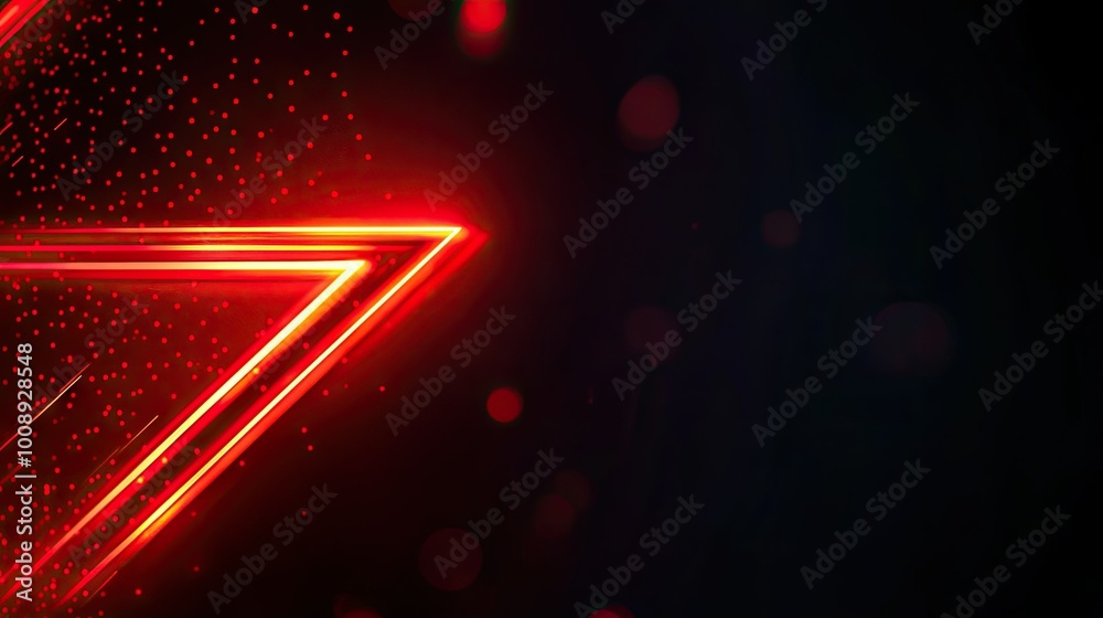 Obraz premium A glowing red arrow pointing left on a dark background, with neon-like effects. Futuristic and dynamic design,