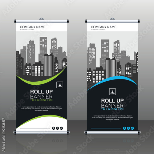 Roll up banner design template for business, vertical, modern x-banner, rectangle size