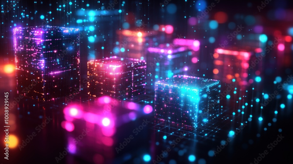 Abstract Digital Neon Cubes