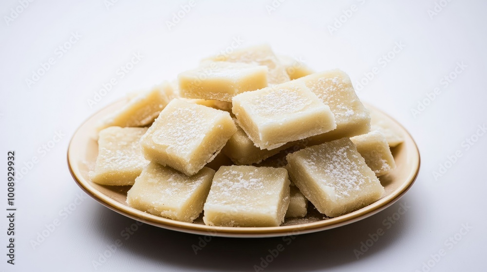 A plate of kaju katli, positioned on a simple background, creating an inviting area for text overlay or branding messages. A plate of kaju katli, positioned on a simple background, creating an inviting area for text overlay or branding messages.