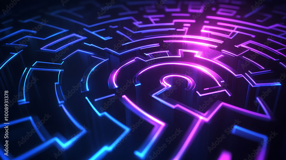 A neon blue and pink maze with a glowing center, creating a futuristic and abstract design. A neon blue and pink maze with a glowing center, creating a futuristic and abstract design.