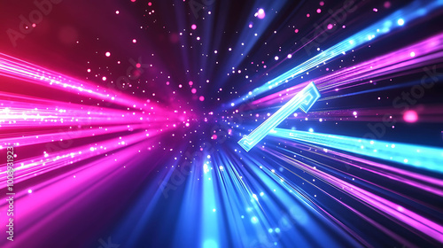 Abstract futuristic background with glowing streaks of light and a blue, glowing arrow.