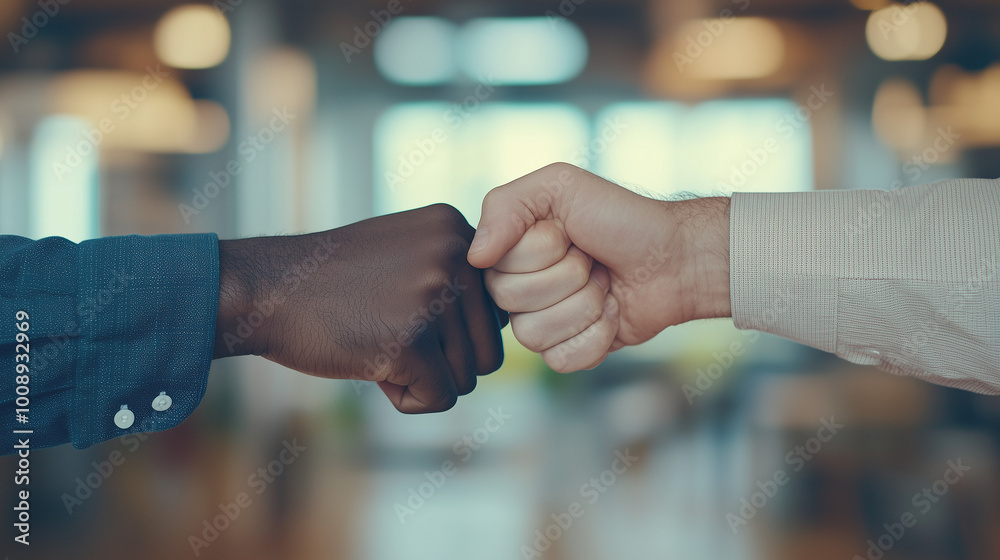 Diverse Businessmen Fist Bumping in Office Environment Diverse Businessmen Fist Bumping in Office Environment